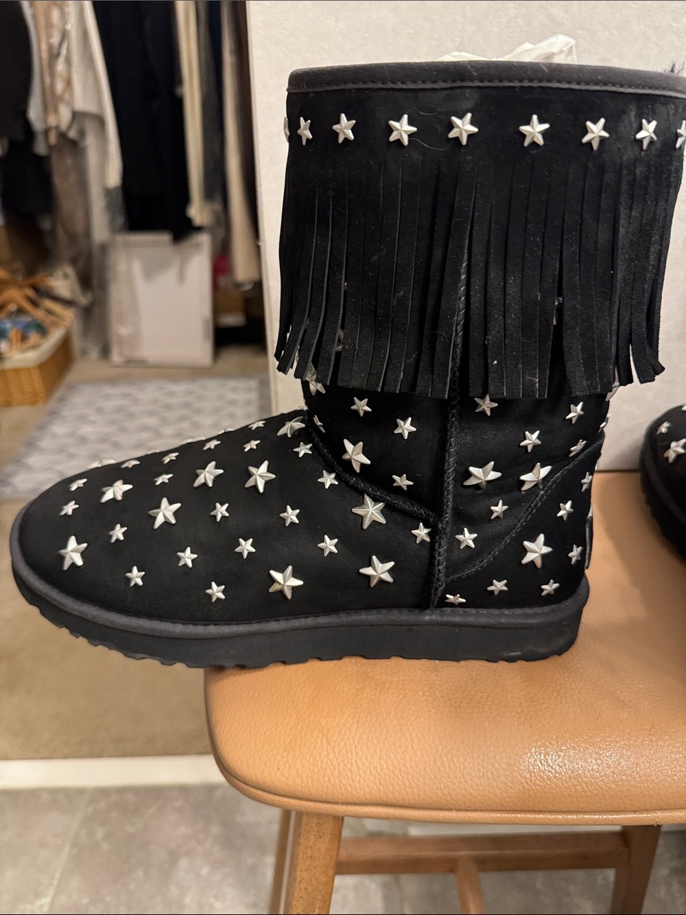 Jimmy Choo Black Suede Fringe Boots with Silver Star Studs - Picture 4 of 7